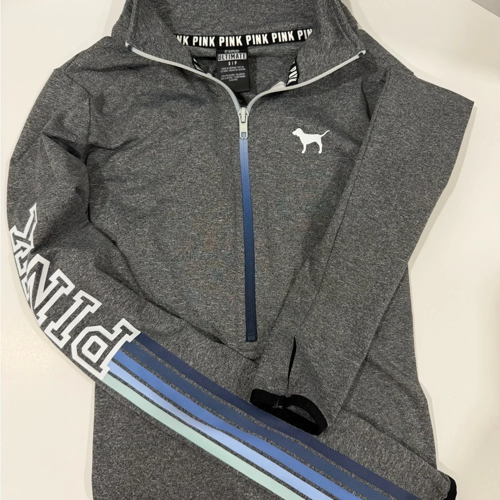 PINK Victoria's Secret Ultimate Charcoal Gray Quarter-Zip Pullover - Size Small - Picture 5 of 6